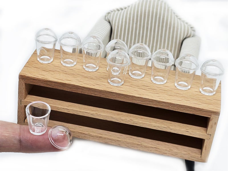 ChangThai Design Very Tiny Â½ Inch High Clear Plastic Cold Cups with Lids 10 Pieces Set - Miniature Tableware Cup Mug Tray Bowl Crockery Cutlery Kitchenware Handmade Mini Decorative Collectible Gifts - Image 2